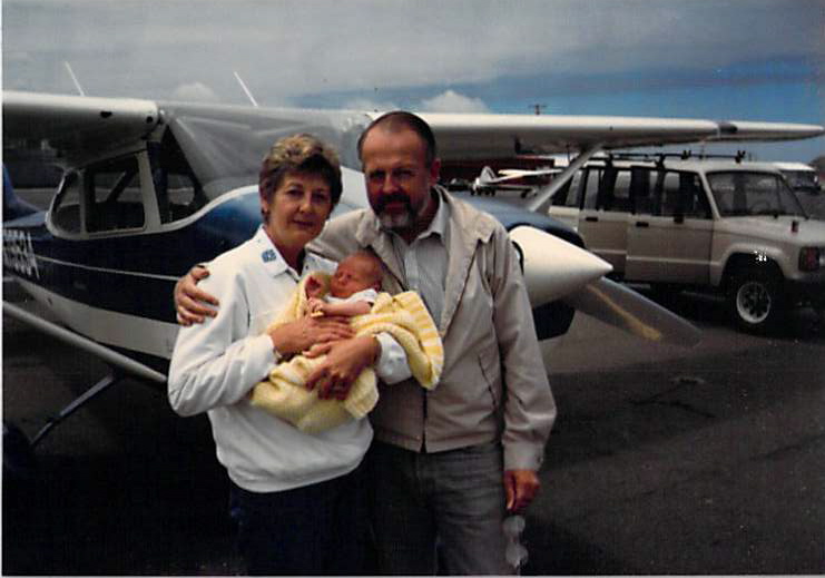 I can always thank my mom and dad for having me fly their airplanes when I was without one of my own. They've owned several and enjoyed years of flying together on some great adventures throughout the west and into Alaska. In this picture, they've flown up to see and hold their new grandchild. One who will end up being the fourth generation pilot of the Williams family.