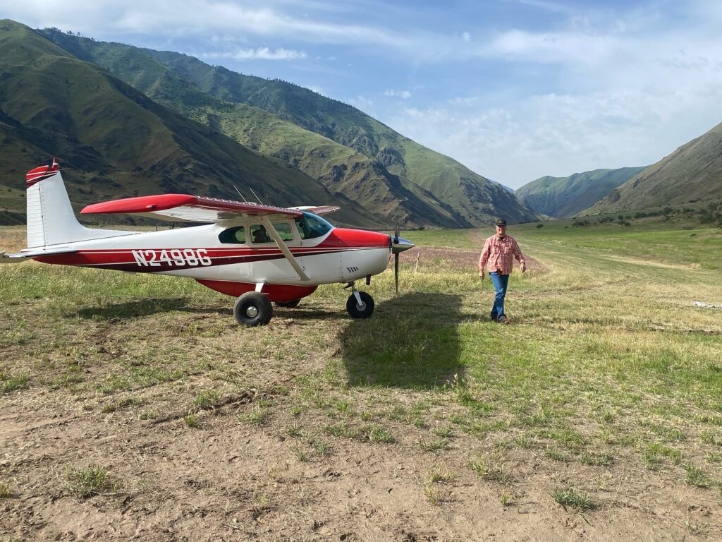A breakfast stop with Jackson and his very capable Cessna 182 at Temperance Creek Ranch, Hells Canyon. Hells Canyon gets hot in the summer. Best to enjoy it by early June or in September.